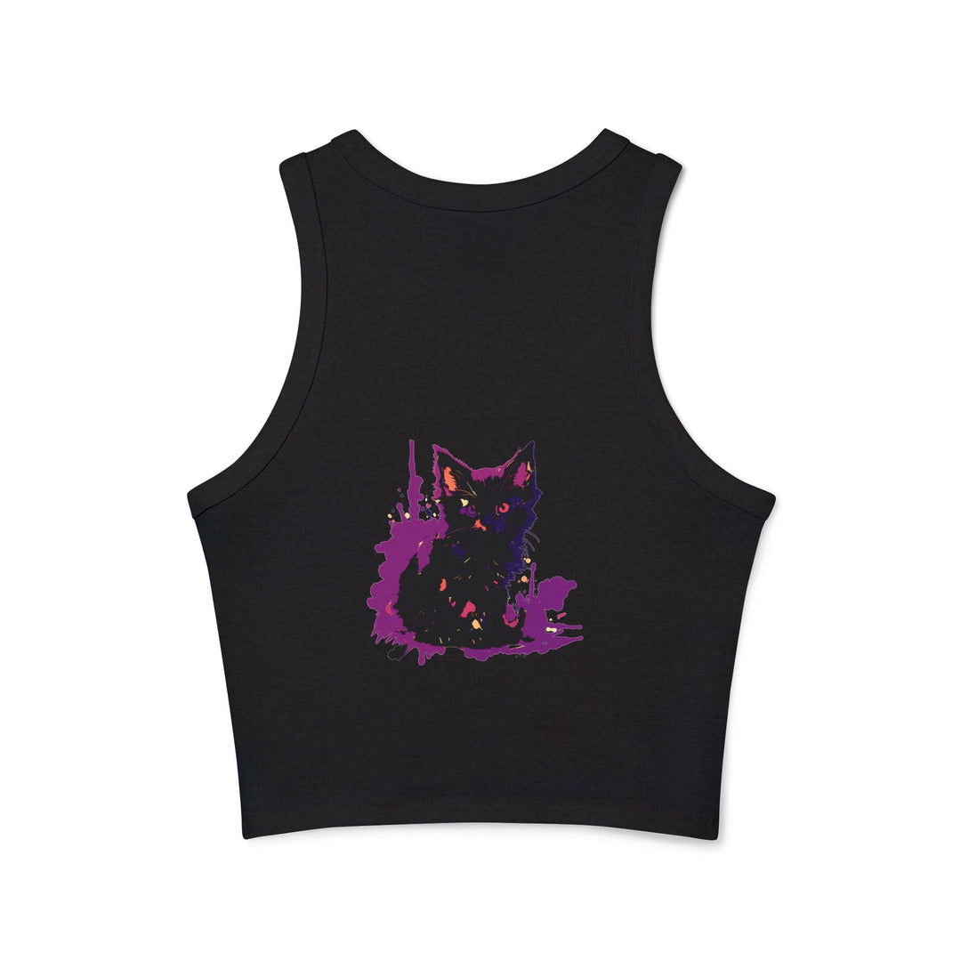 Black Cat Watercolor Racerback Tank Top - Purple Splatter Tank Top - Blululi