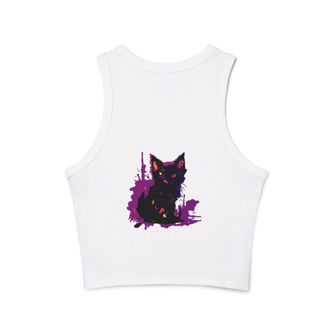 Black Cat Watercolor Racerback Tank Top - Purple Splatter Tank Top - Blululi