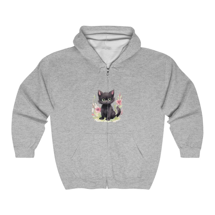 Black Kitten & Flowers Hoodie - Soft & Cozy Hoodie - Blululi