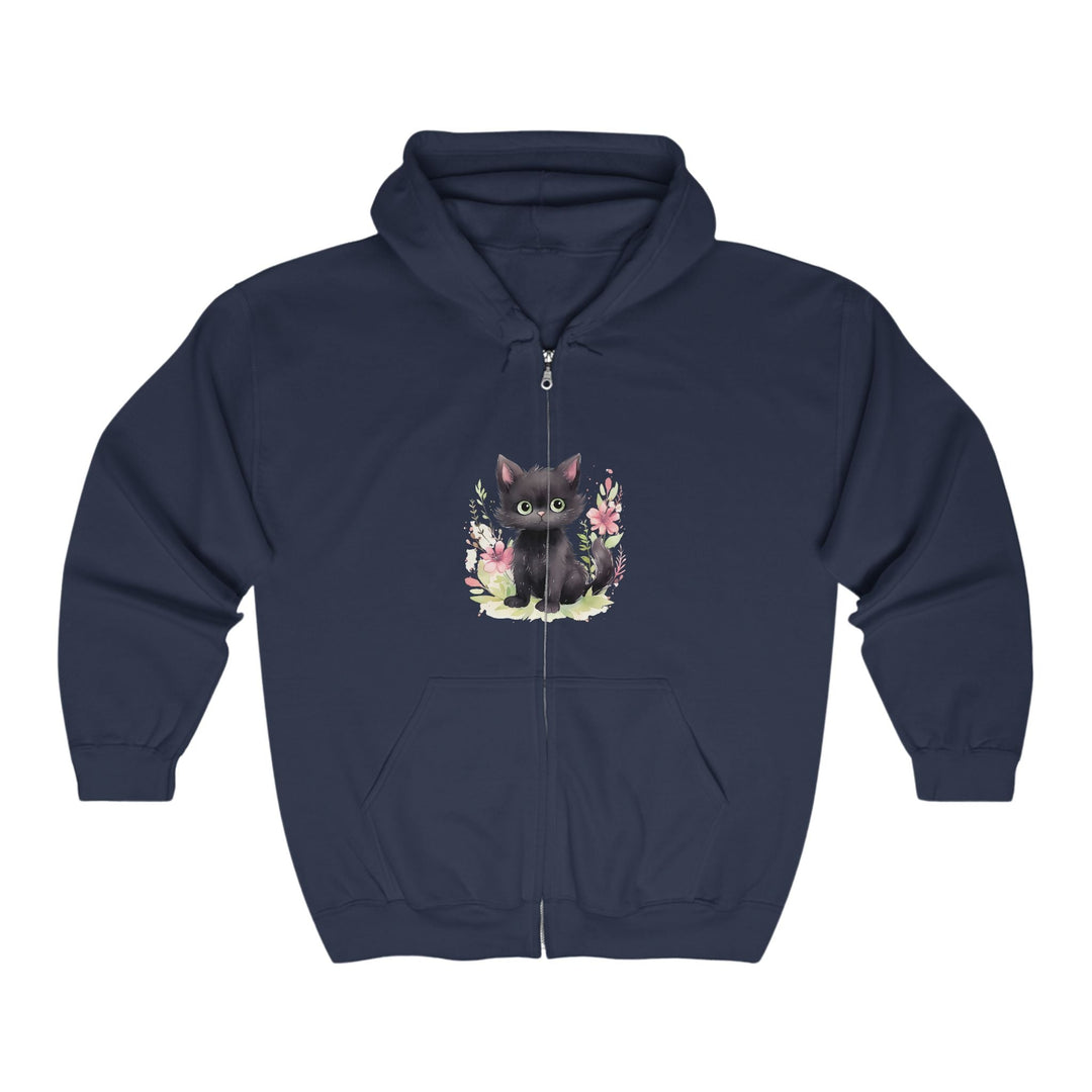 Black Kitten & Flowers Hoodie - Soft & Cozy Hoodie - Blululi