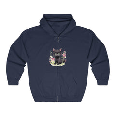 Black Kitten & Flowers Hoodie - Soft & Cozy Hoodie - Blululi