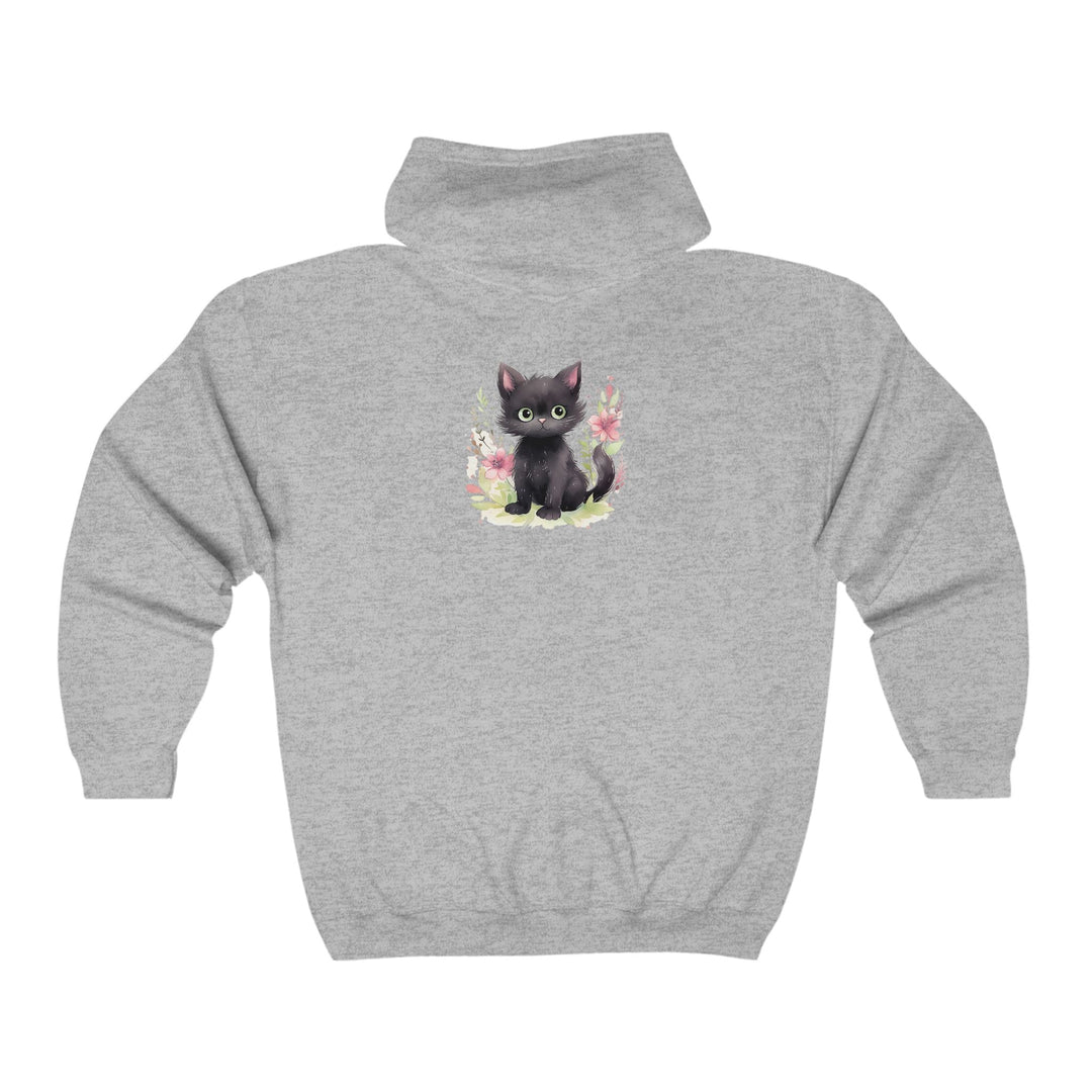 Black Kitten & Flowers Hoodie - Soft & Cozy Hoodie - Blululi