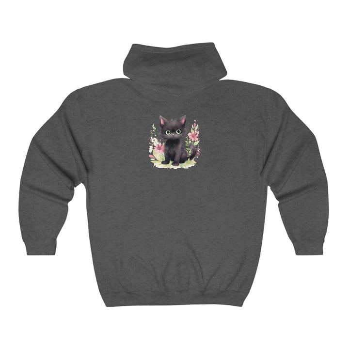 Black Kitten & Flowers Hoodie - Soft & Cozy Hoodie - Blululi