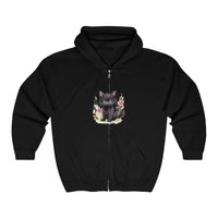 Black Kitten & Flowers Hoodie - Soft & Cozy Hoodie - Blululi