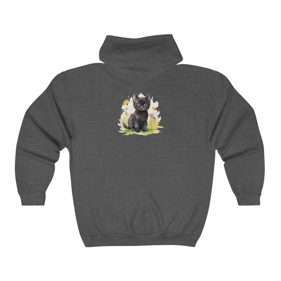 Black Kitten & Flowers Hoodie - Soft & Dreamy Hoodie - Blululi