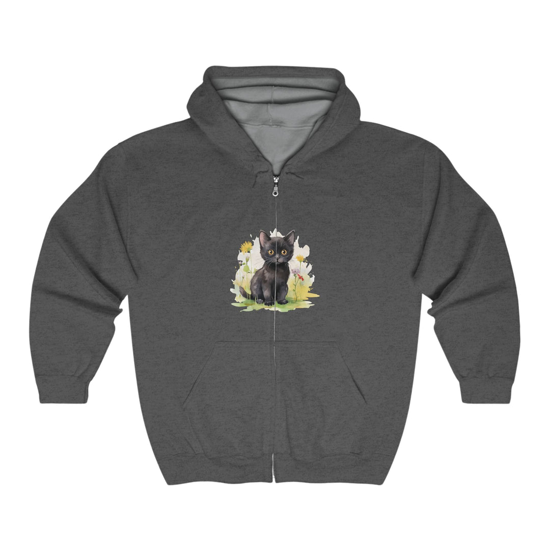 Black Kitten & Flowers Hoodie - Soft & Dreamy Hoodie - Blululi