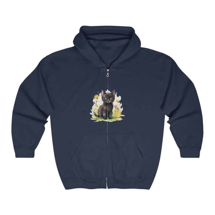 Black Kitten & Flowers Hoodie - Soft & Dreamy Hoodie - Blululi