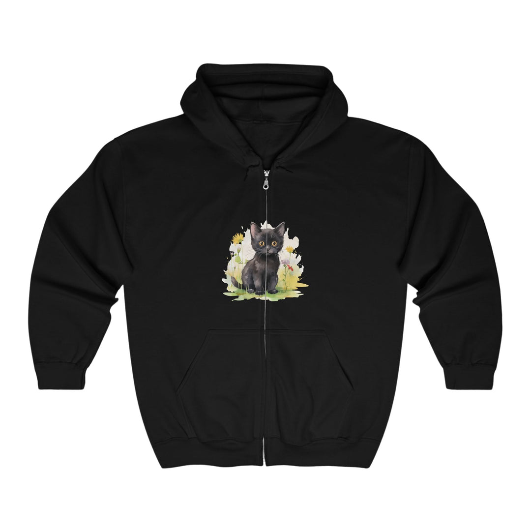 Black Kitten & Flowers Hoodie - Soft & Dreamy Hoodie - Blululi