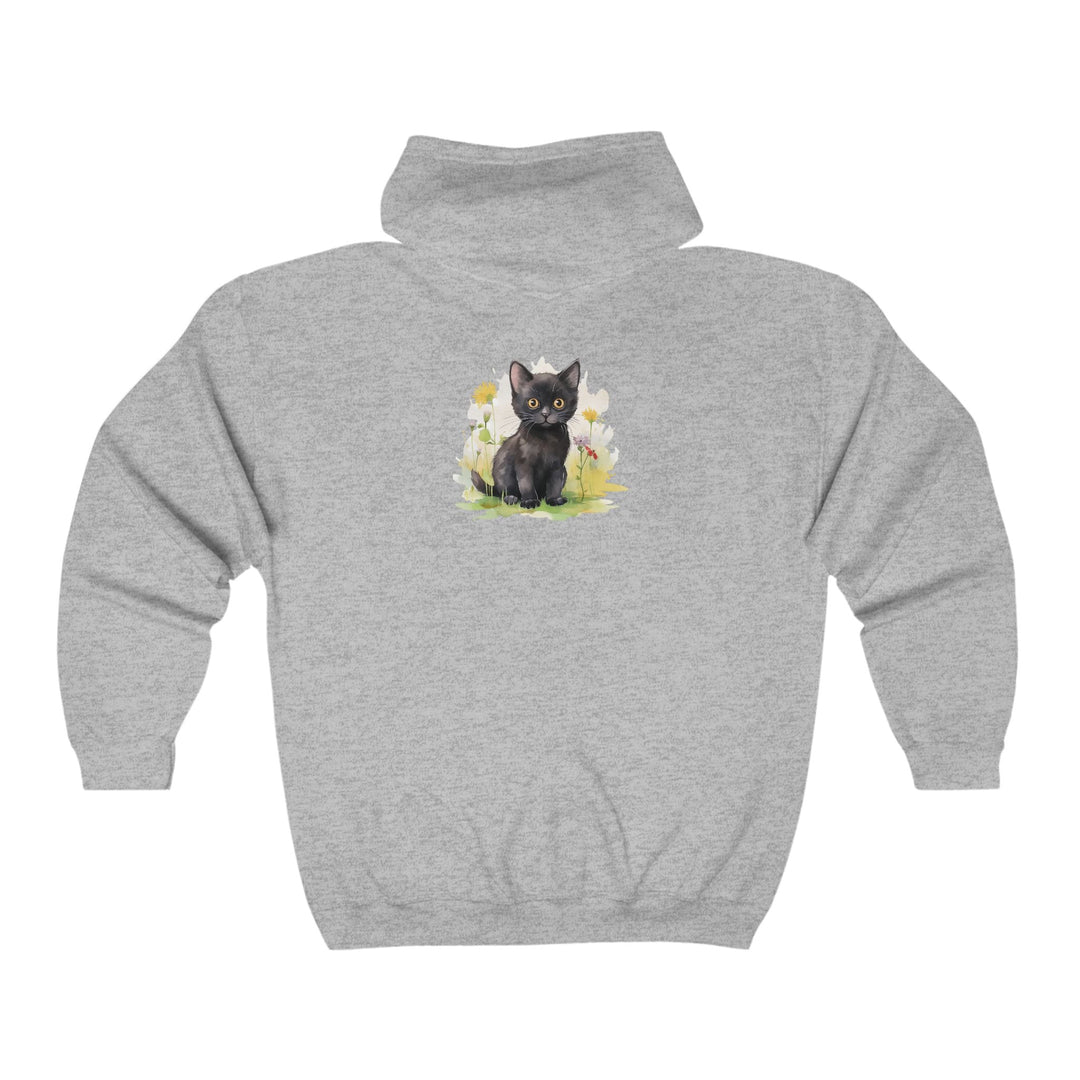 Black Kitten & Flowers Hoodie - Soft & Dreamy Hoodie - Blululi