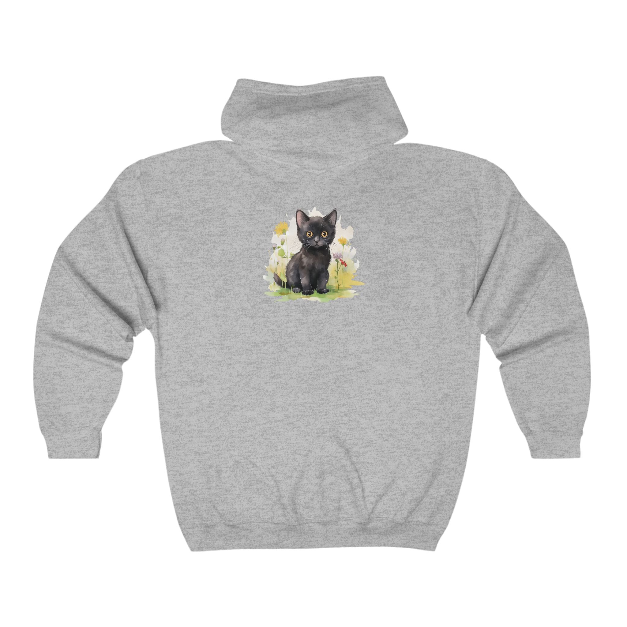 Black Kitten & Flowers Hoodie - Soft & Dreamy Hoodie - Blululi