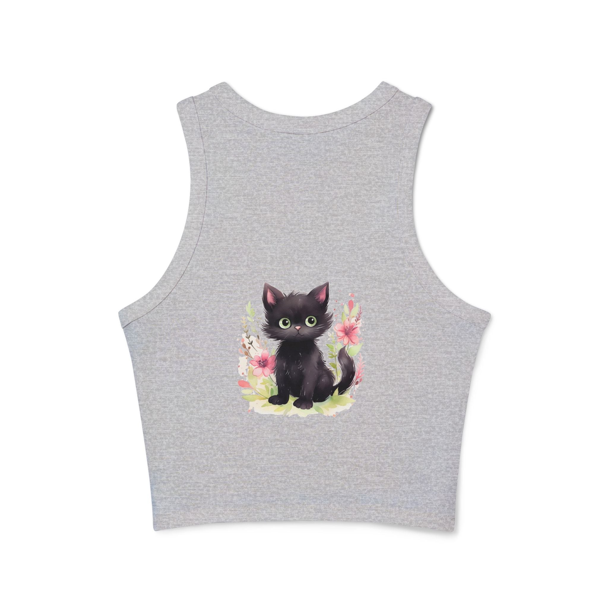 Black Kitten & Flowers Racerback Tank Top Tank Top - Blululi