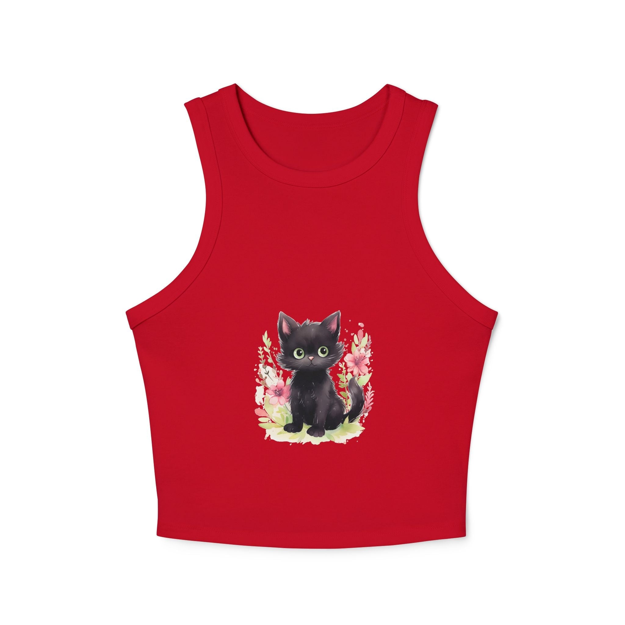 Black Kitten & Flowers Racerback Tank Top Tank Top - Blululi