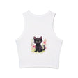 Black Kitten & Flowers Racerback Tank Top Tank Top - Blululi