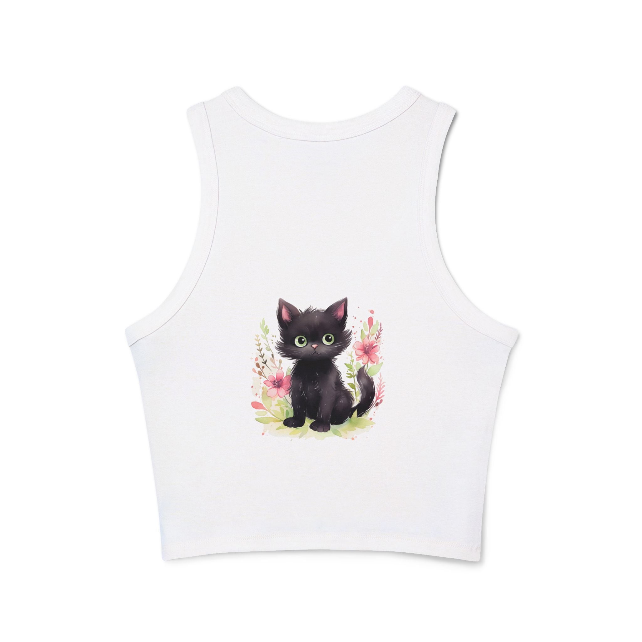 Black Kitten & Flowers Racerback Tank Top Tank Top - Blululi