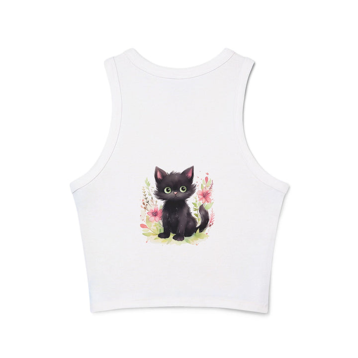 Black Kitten & Flowers Racerback Tank Top Tank Top - Blululi