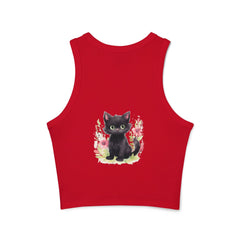 Black Kitten & Flowers Racerback Tank Top Tank Top - Blululi