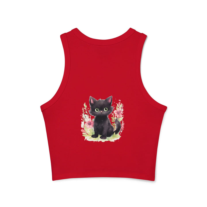 Black Kitten & Flowers Racerback Tank Top Tank Top - Blululi