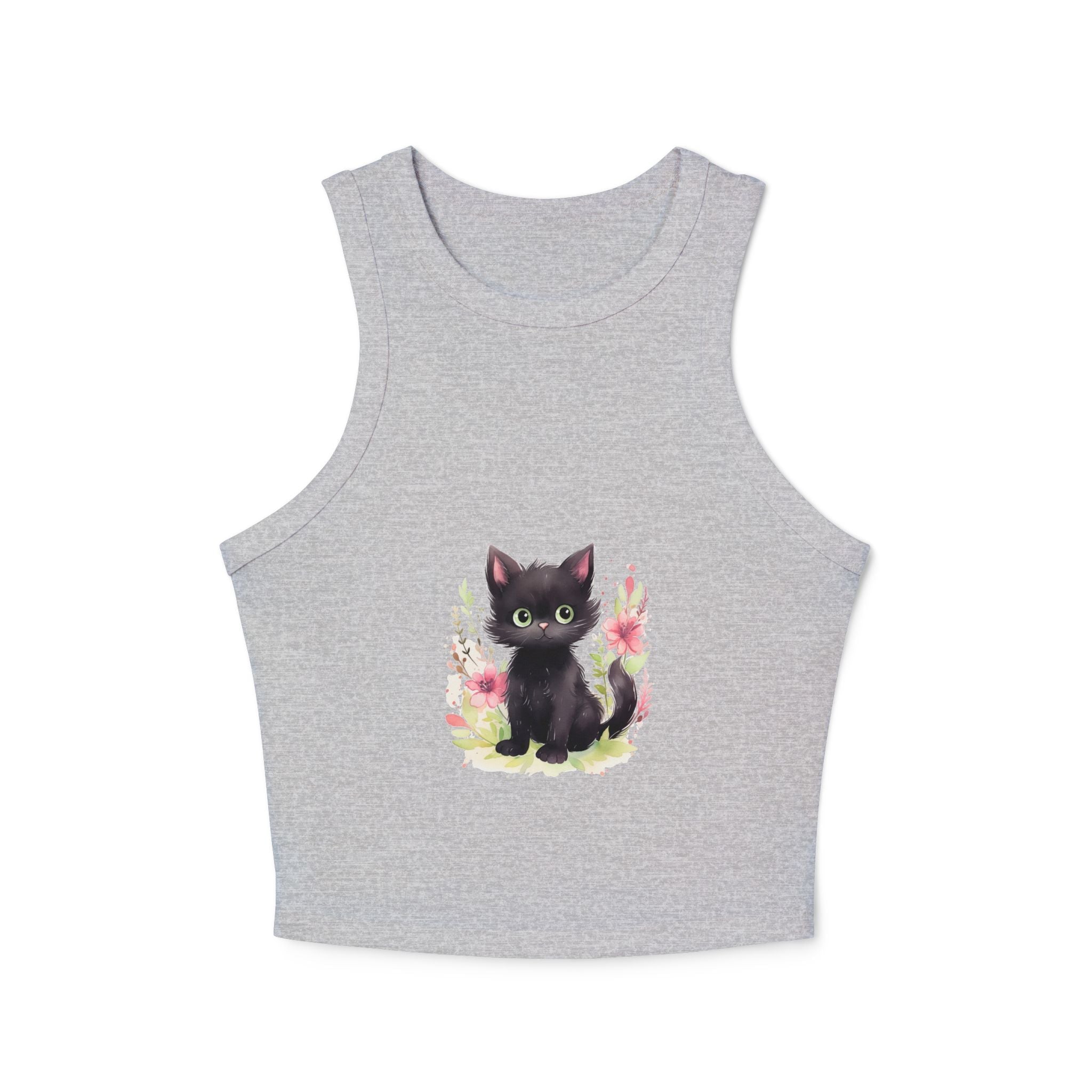 Black Kitten & Flowers Racerback Tank Top Tank Top - Blululi