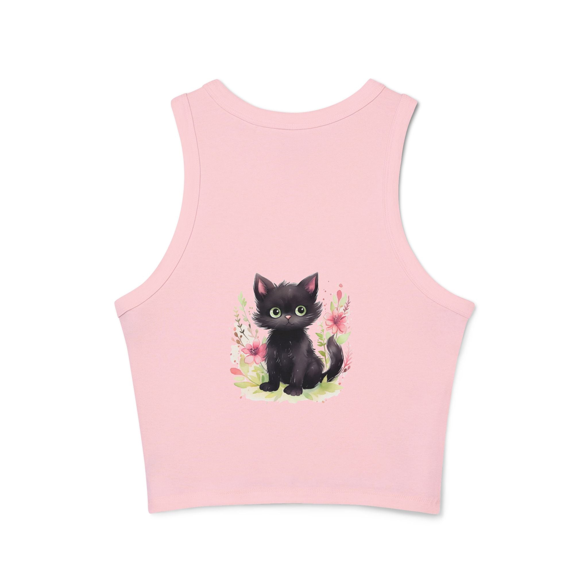 Black Kitten & Flowers Racerback Tank Top Tank Top - Blululi