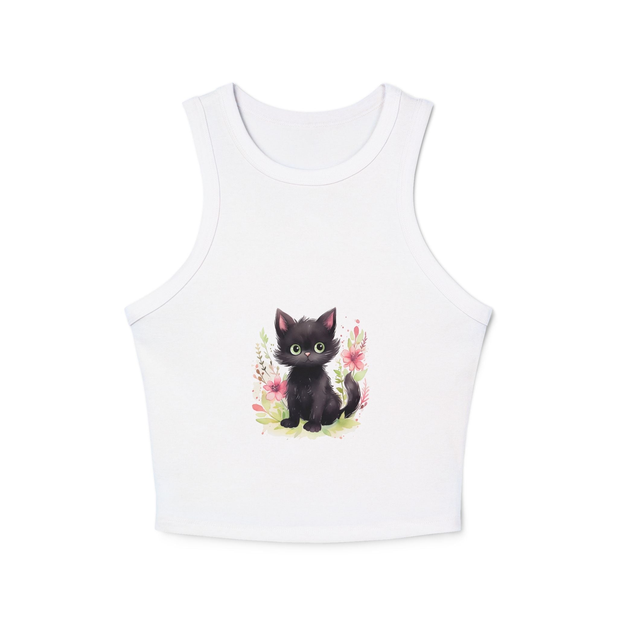 Black Kitten & Flowers Racerback Tank Top Tank Top - Blululi