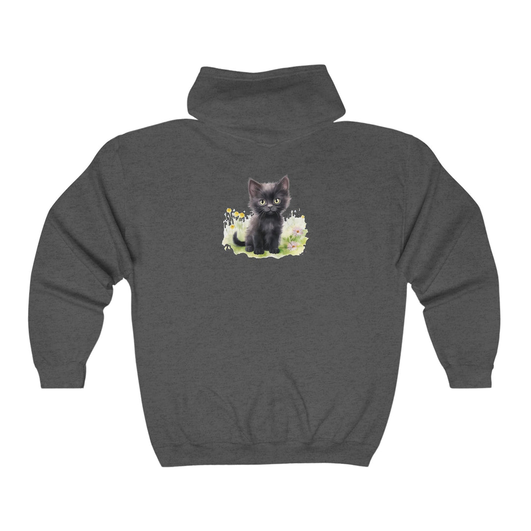 Black Kitten in Flowers Hoodie Hoodie - Blululi