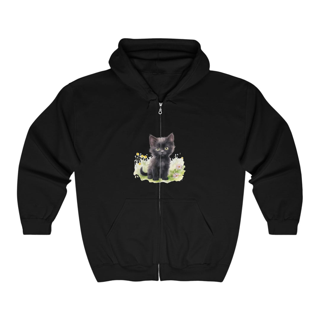 Black Kitten in Flowers Hoodie Hoodie - Blululi