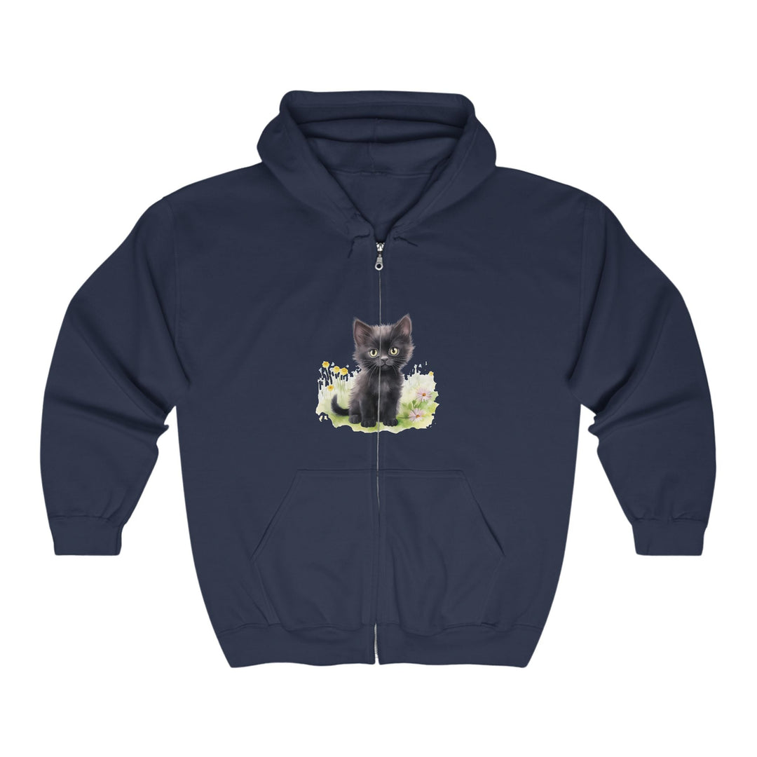 Black Kitten in Flowers Hoodie Hoodie - Blululi