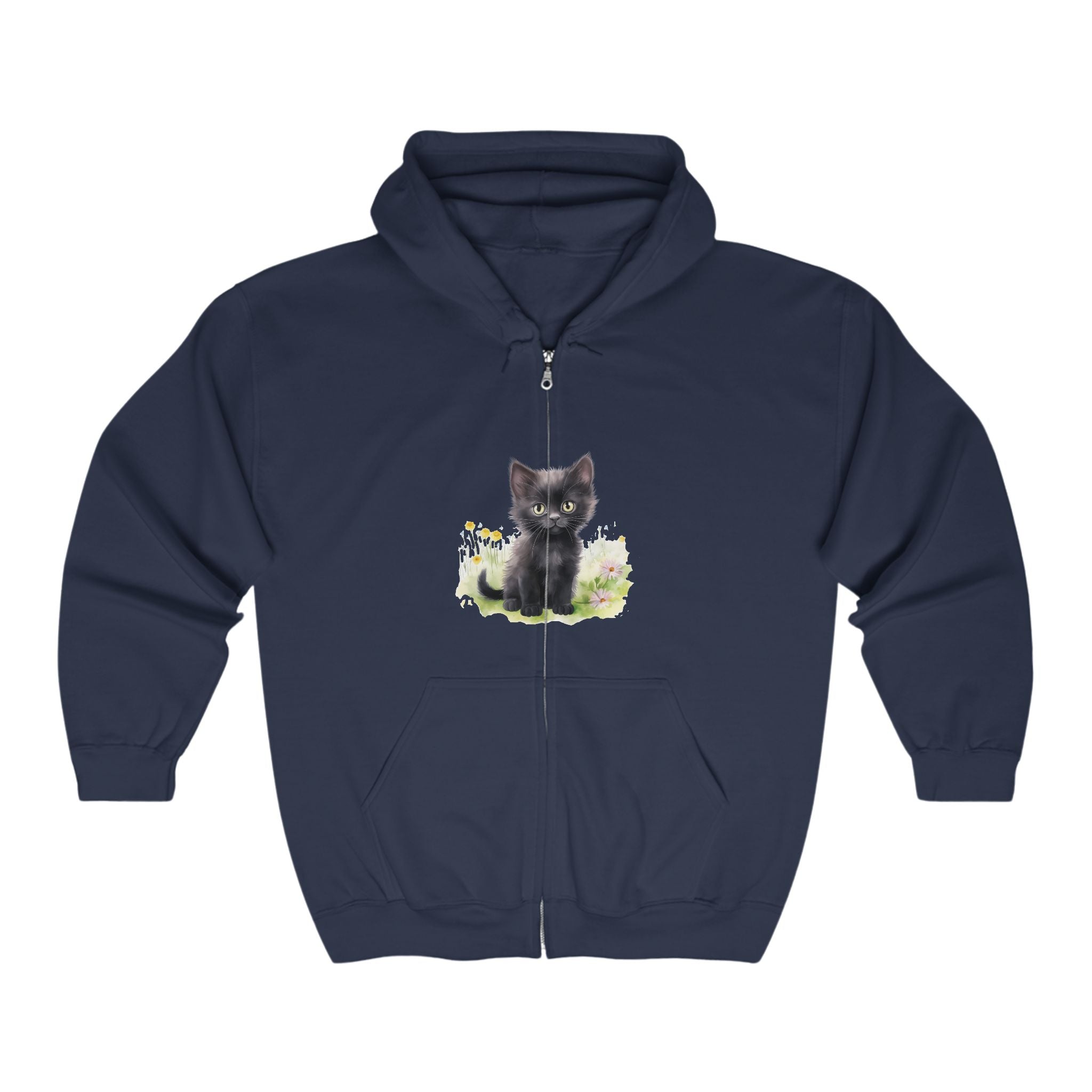 Black Kitten in Flowers Hoodie Hoodie - Blululi