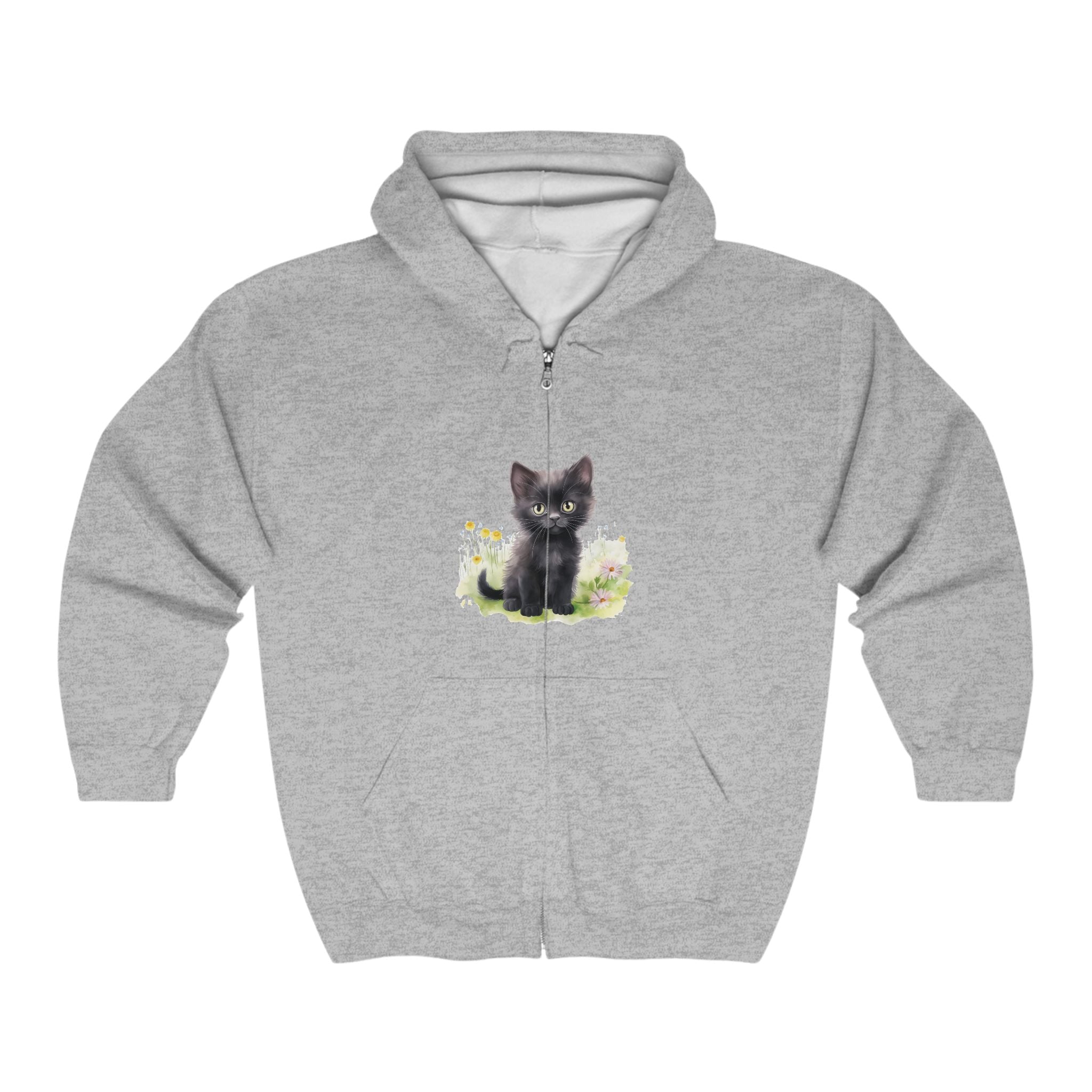 Black Kitten in Flowers Hoodie Hoodie - Blululi