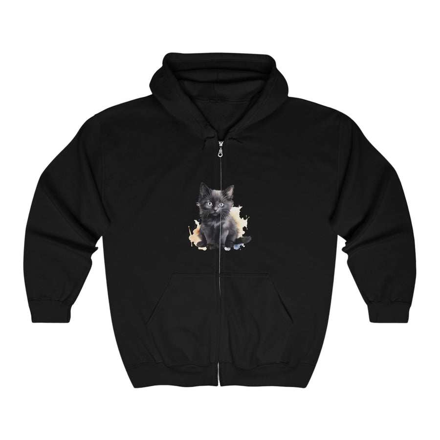 Black Kitten Watercolor Hoodie - Cute Cat Design Hoodie - Blululi