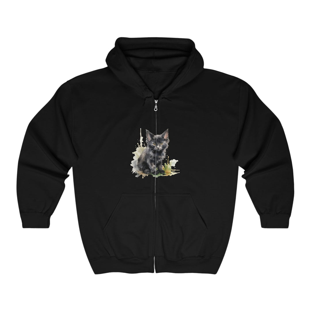 Black Kitten Watercolor Hoodie Hoodie - Blululi