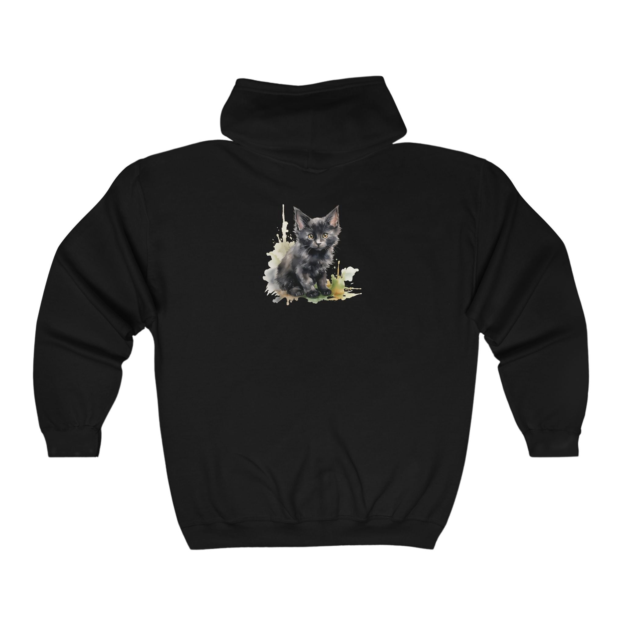 Black Kitten Watercolor Hoodie Hoodie - Blululi