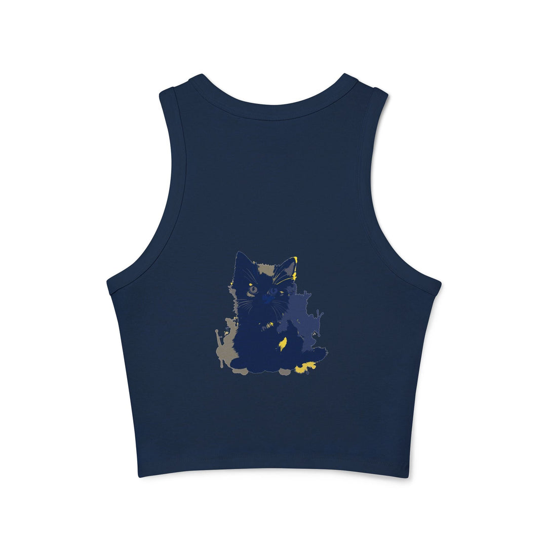 Blue Black Cat Watercolor Racerback Tank Top Tank Top - Blululi