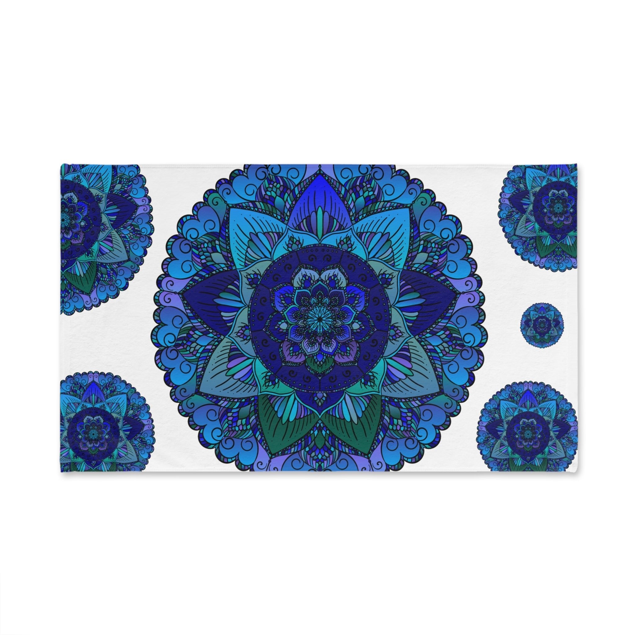 Blue & Green Mandala Hand Towel - Floral Design Home Decor - Blululi