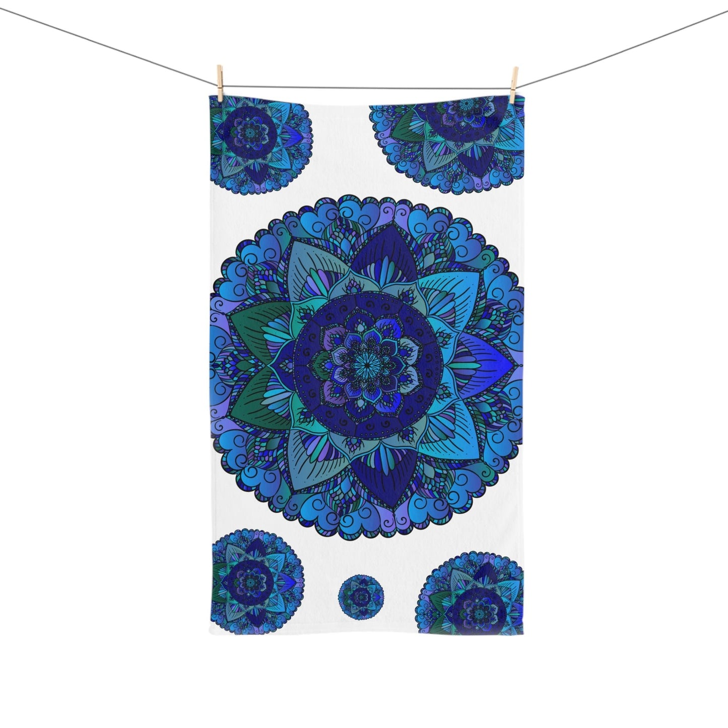 Blue & Green Mandala Hand Towel - Floral Design Home Decor - Blululi