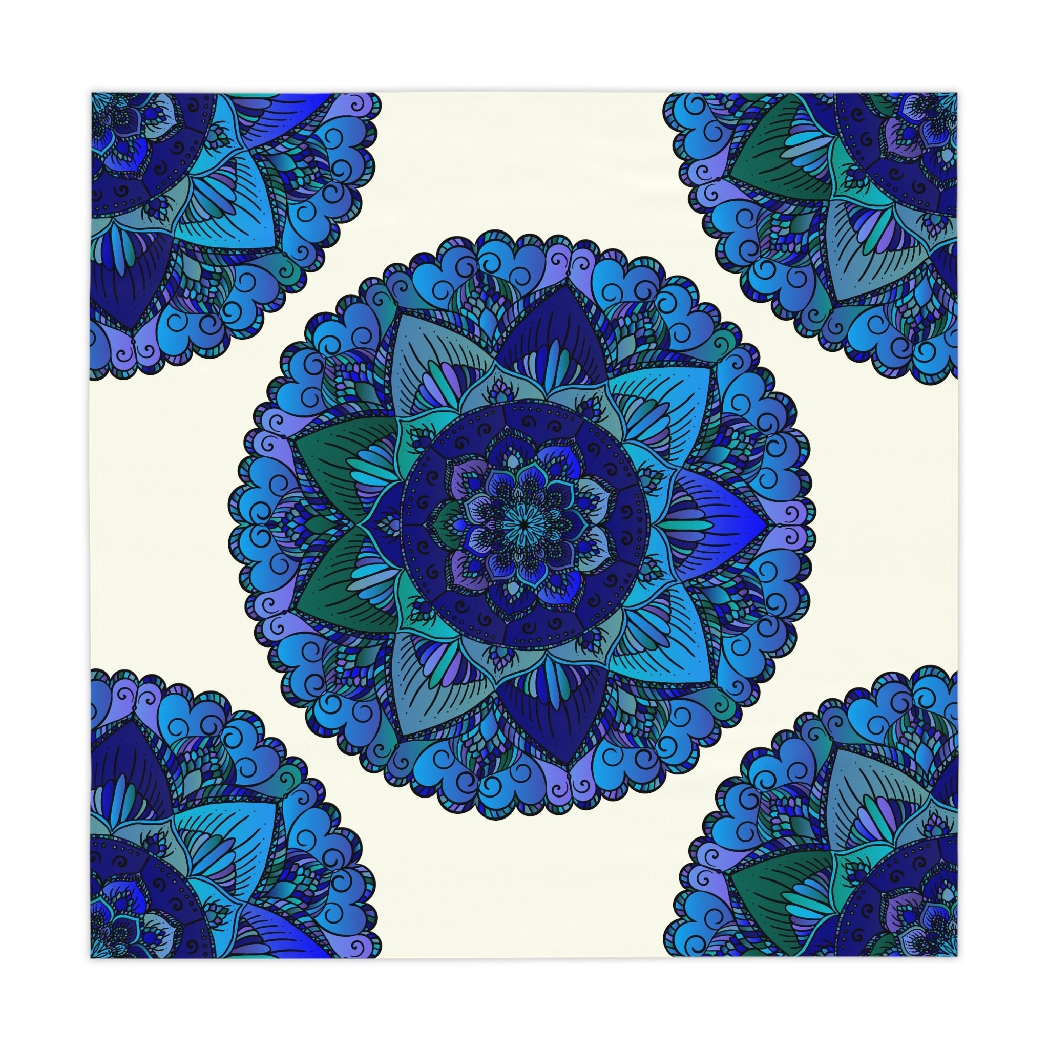 Blue & Green Mandala Tablecloth - Ivory Home Decor - Blululi