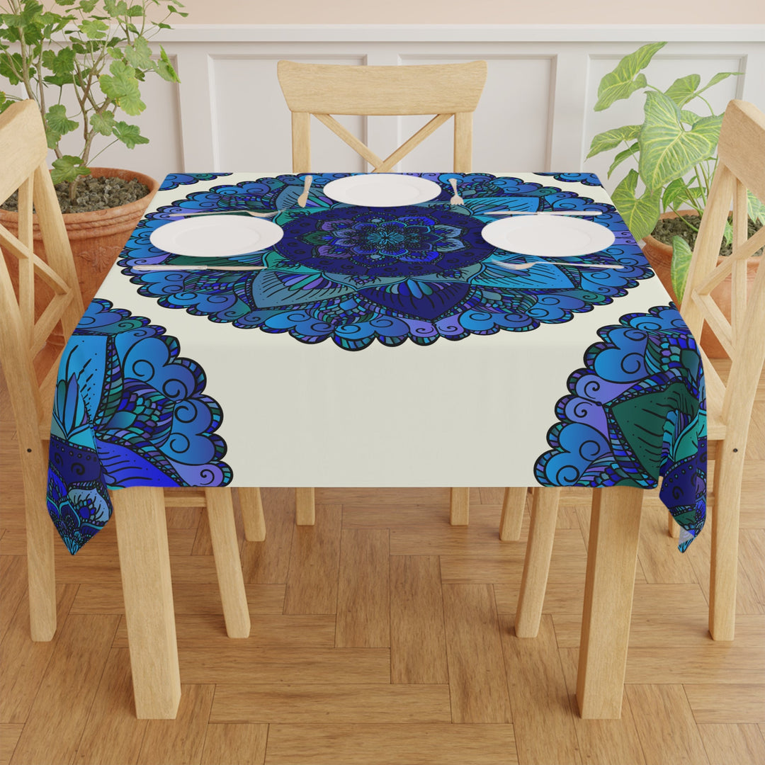 Blue & Green Mandala Tablecloth - Ivory Home Decor - Blululi