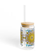 Blue & White Mandala Sipper Glass - 16oz, 1st Anniversary Gift - Blululi