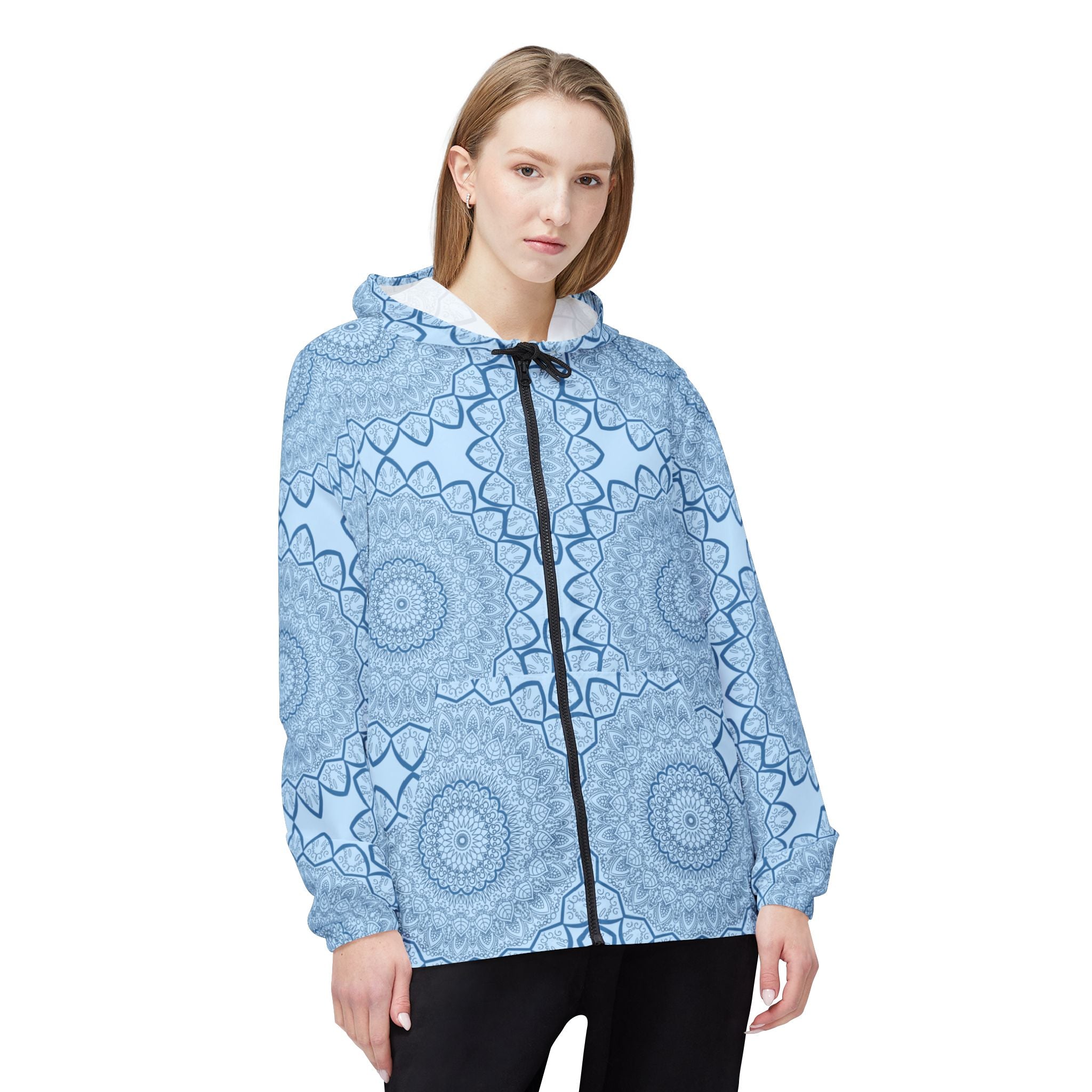 Blue Windbreaker Jacket with Blululi Mandala Art Designs Outerwear - Blululi