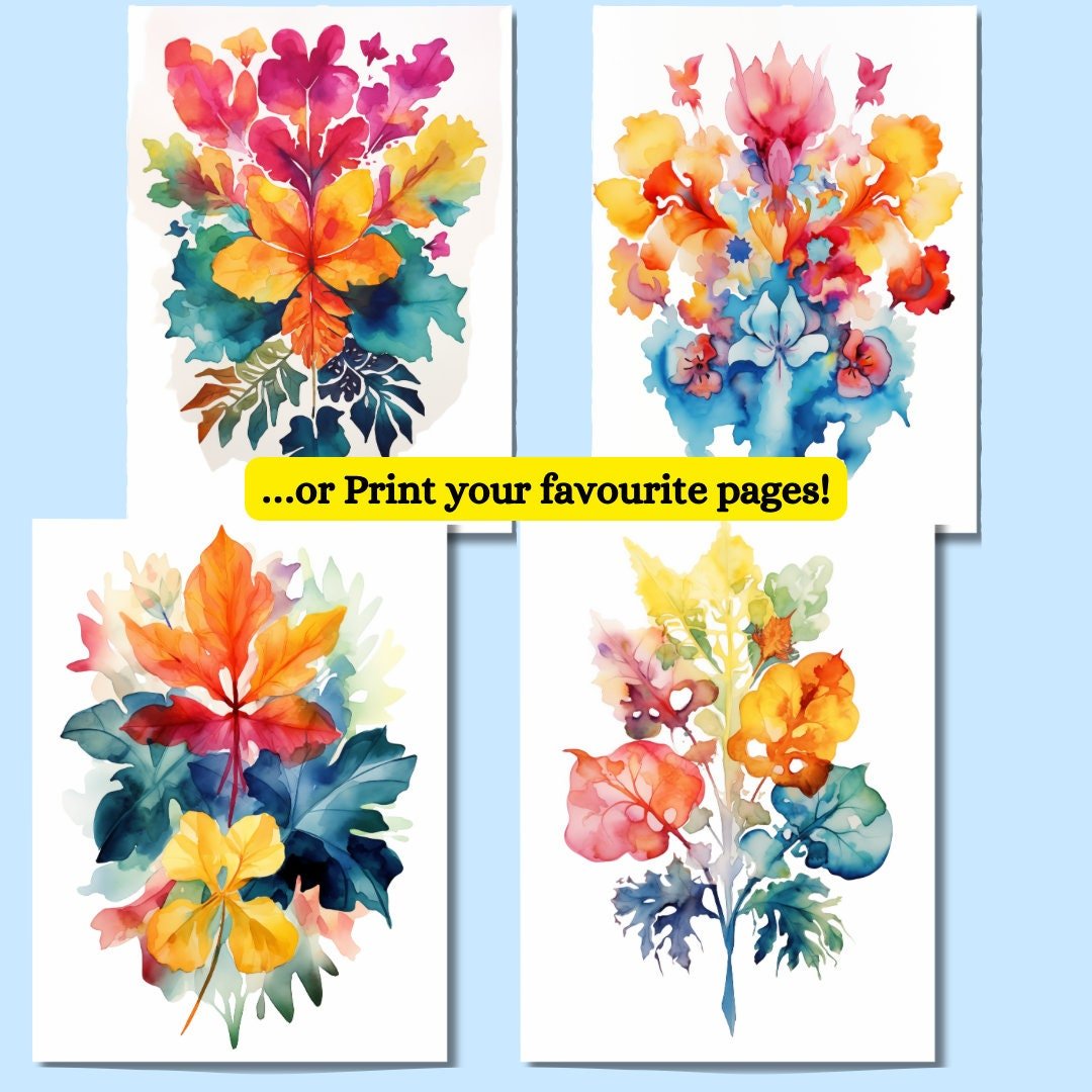 Blululi Abstract Floral Reverse Coloring Book - A4 and US Letter Sizes digt - Blululi