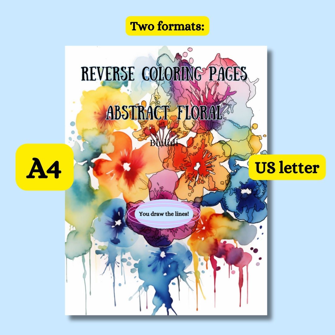 Blululi Abstract Floral Reverse Coloring Book - A4 and US Letter Sizes digt - Blululi