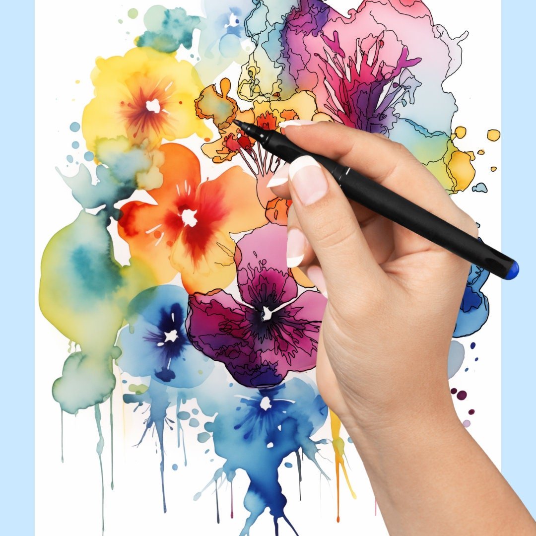 Blululi Abstract Floral Reverse Coloring Book - A4 and US Letter Sizes digt - Blululi