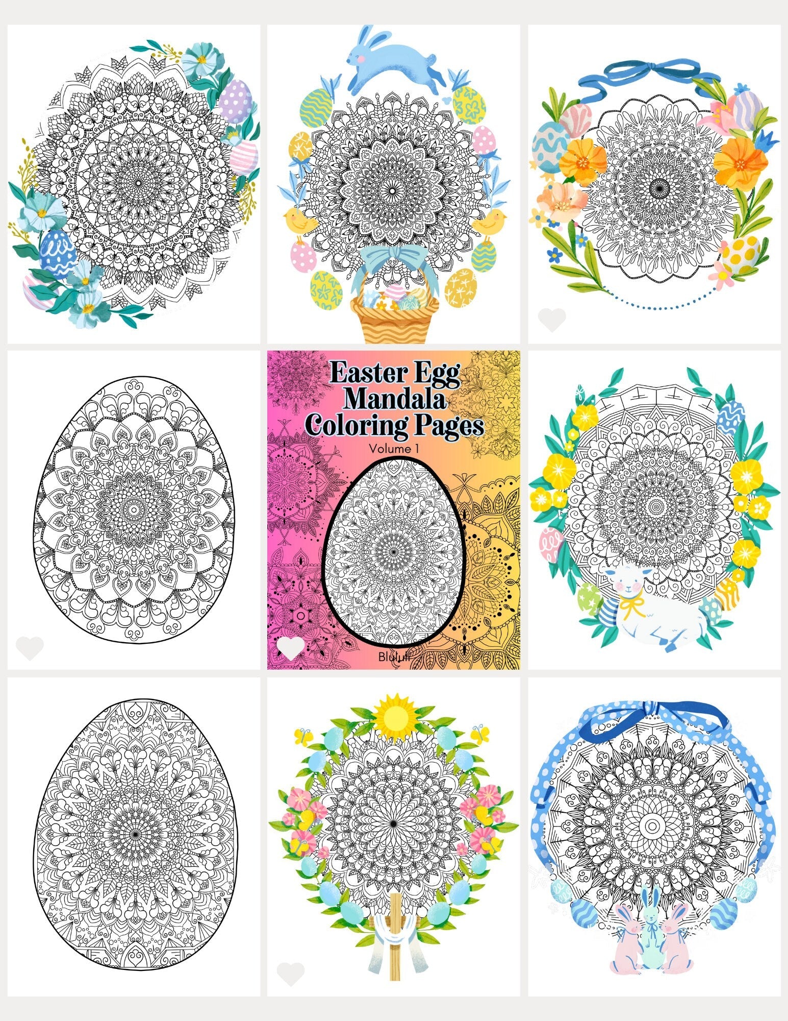 Blululi Easter Egg Mandala Coloring Pages - Printable PDF digital download - Blululi