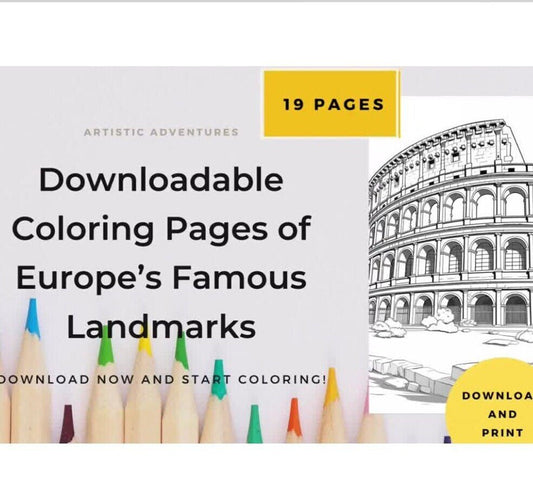 Blululi European Iconic Landmarks Coloring Pages - 19 Pages digital download - Blululi