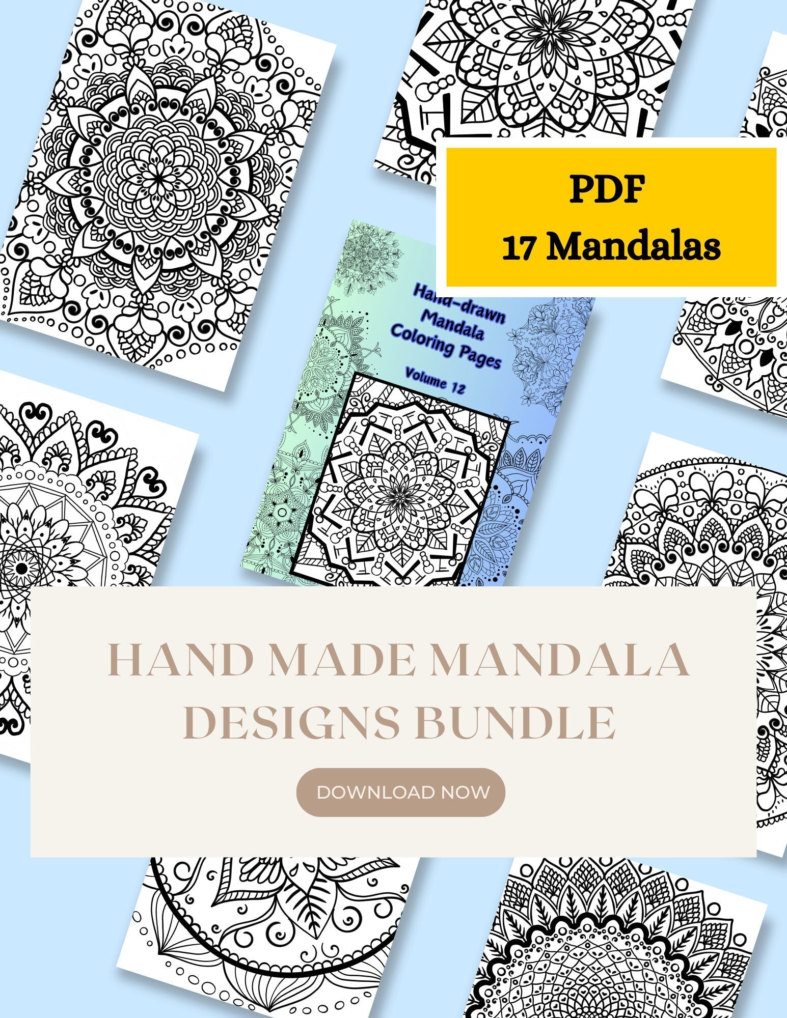 Blululi Hand - Drawn Mandala & Seamless Patterns Coloring Pages - 8.5 x 11 inches digital download - Blululi