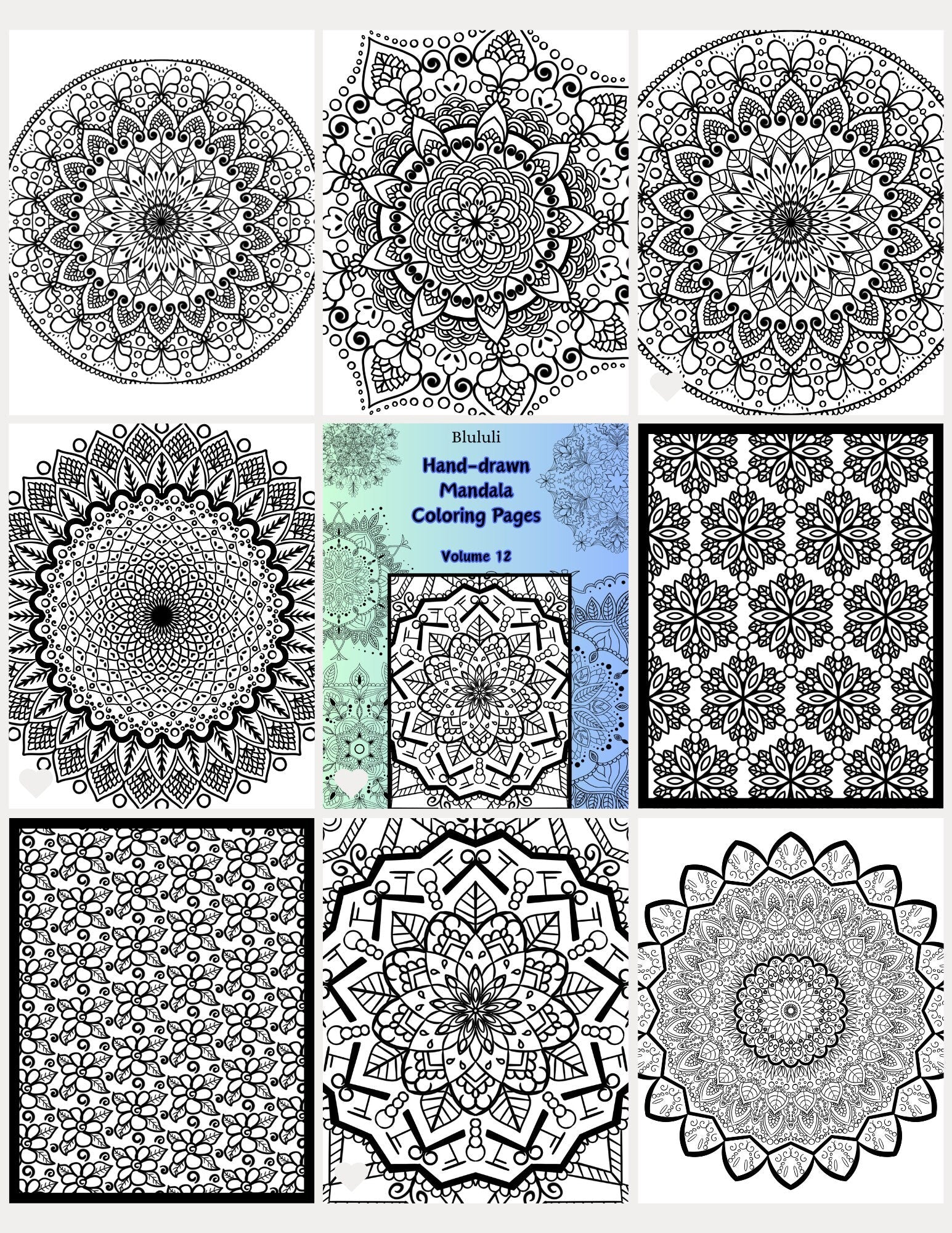 Blululi Hand - Drawn Mandala & Seamless Patterns Coloring Pages - 8.5 x 11 inches digital download - Blululi