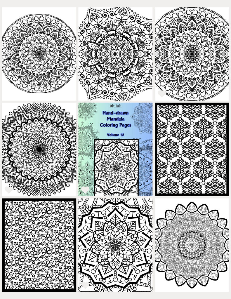 Blululi Hand - Drawn Mandala & Seamless Patterns Coloring Pages - 8.5 x 11 inches digital download - Blululi