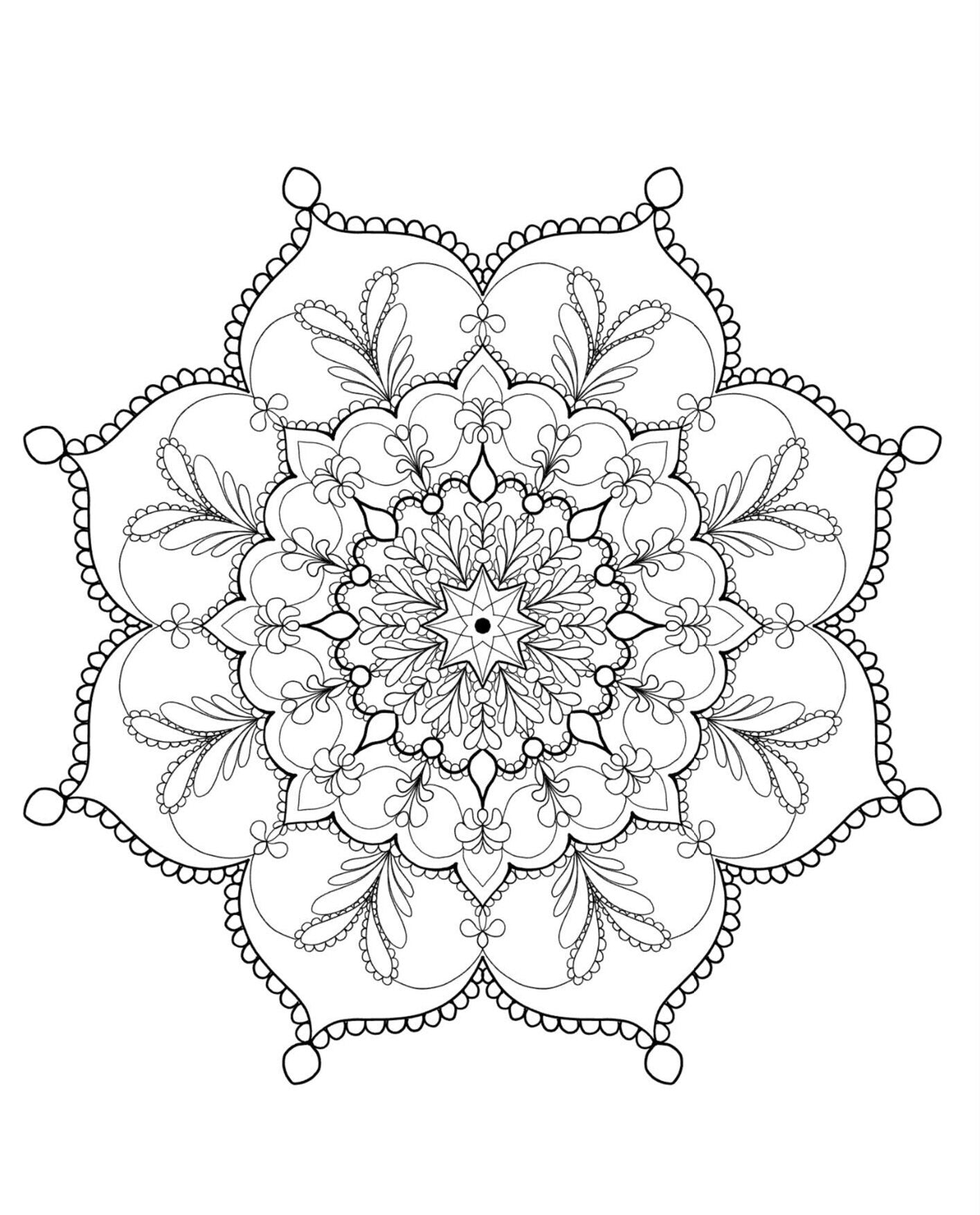 Blululi Serene Hand Drawn Mandala Coloring Pages - 16 Unique Designs digital download - Blululi