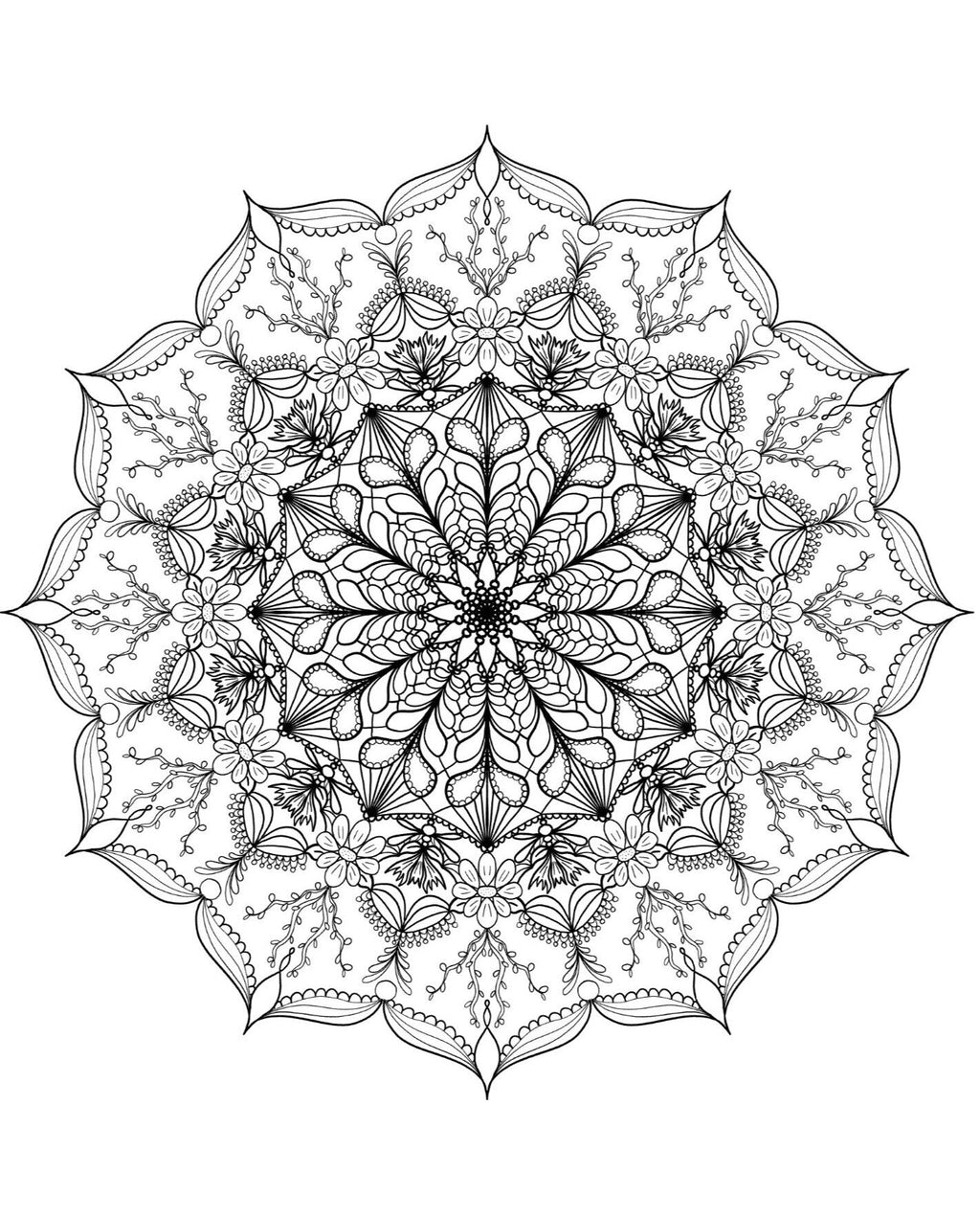 Blululi Serene Hand Drawn Mandala Coloring Pages - 16 Unique Designs digital download - Blululi