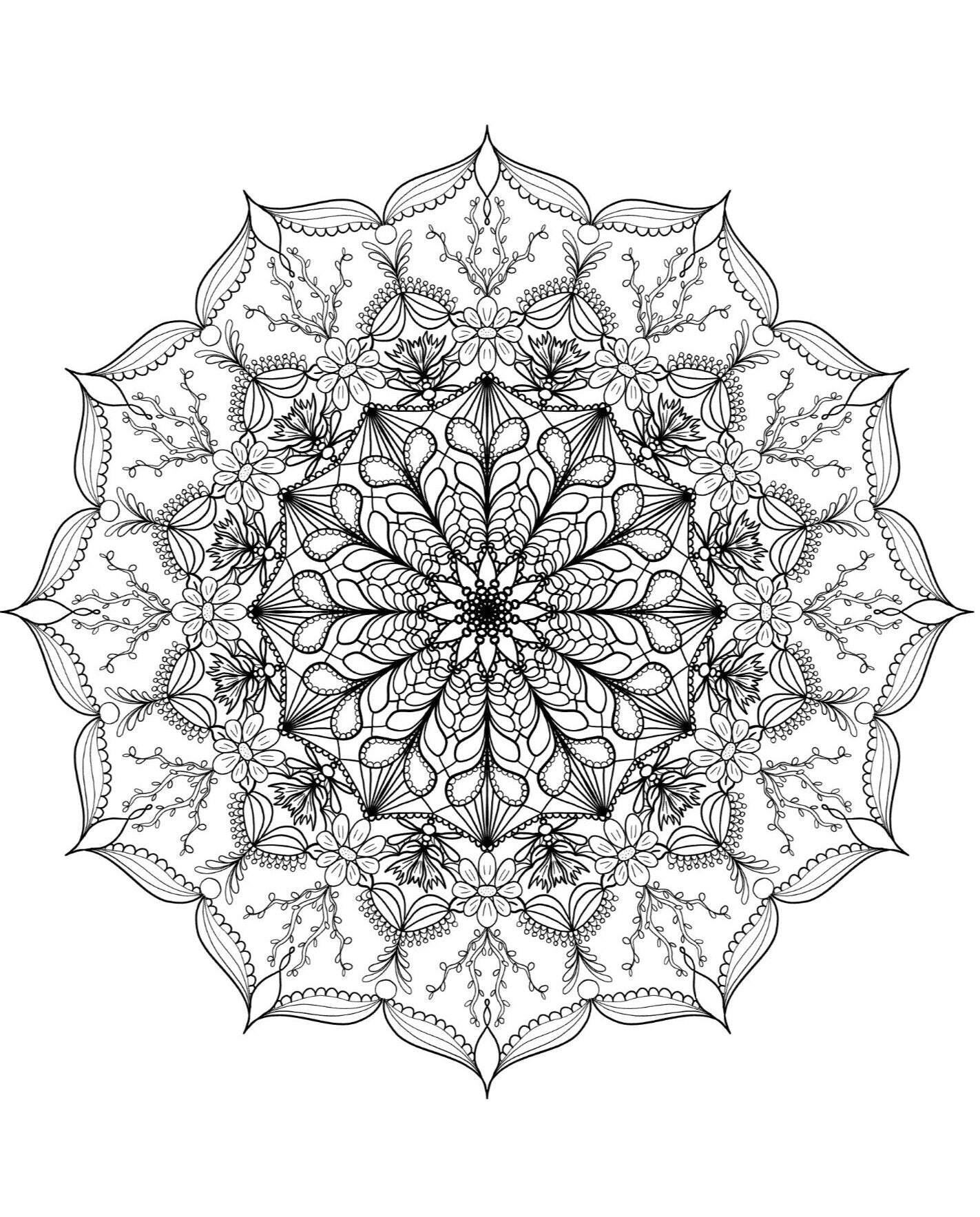 Blululi Serene Hand Drawn Mandala Coloring Pages - 16 Unique Designs digital download - Blululi